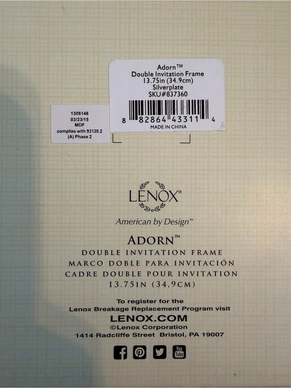 New in Box Lenox Bridal Adorn Double Invitation Frame Silver Plate 9.5” x 13”